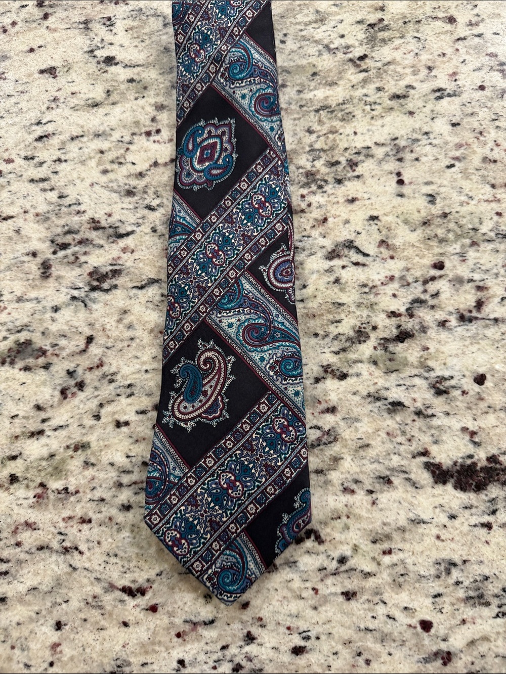 Christian Dior Blue Tie with Teal and Silver Paisley Pattern